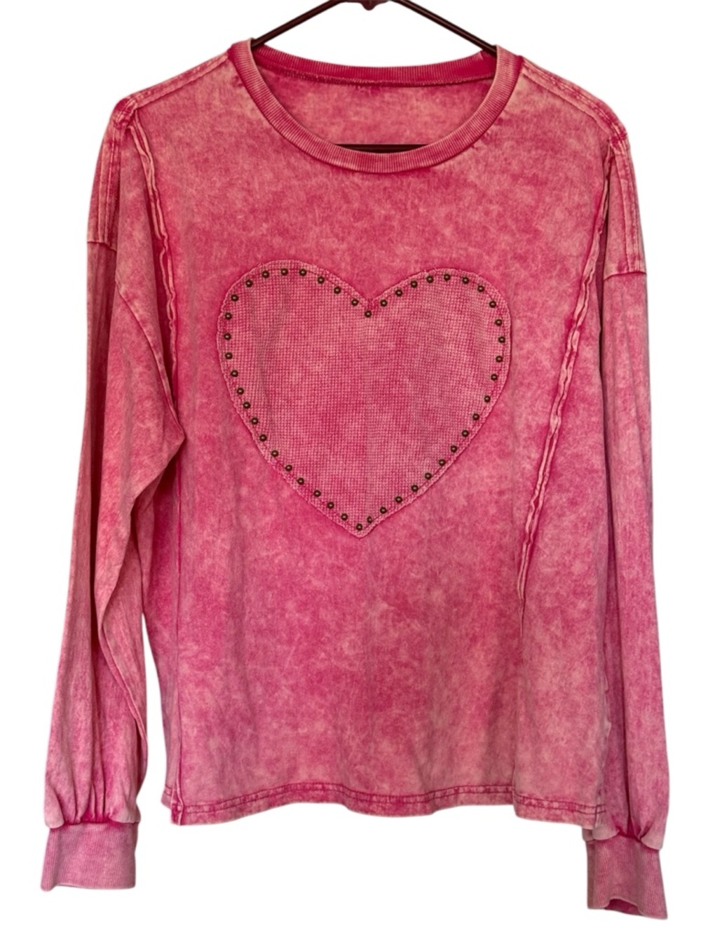 Women’s Pink Heart Stud Long Sleeve Tee Size Large Very Cute!